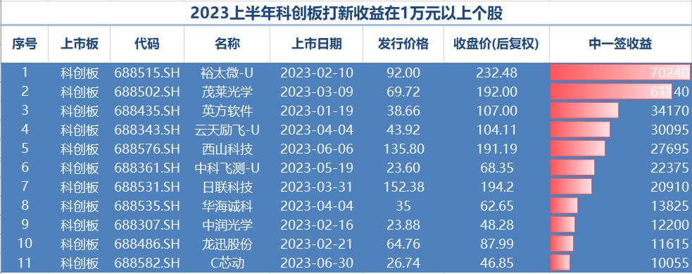 A股打新收益榜_2023年上半年新股收益分析_打新股1000分是多少钱