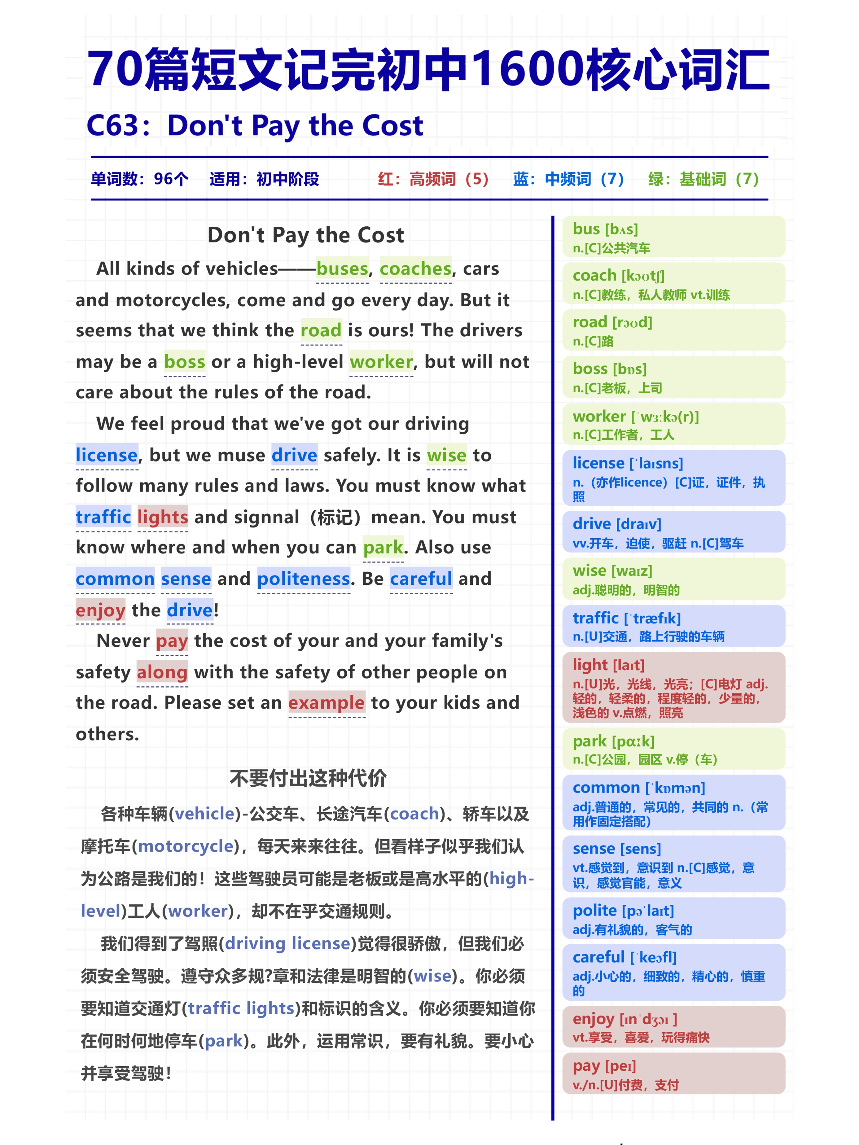 琐碎但有用的事情 英语_交通安全英语短文学习_初中短文记高频词电子版